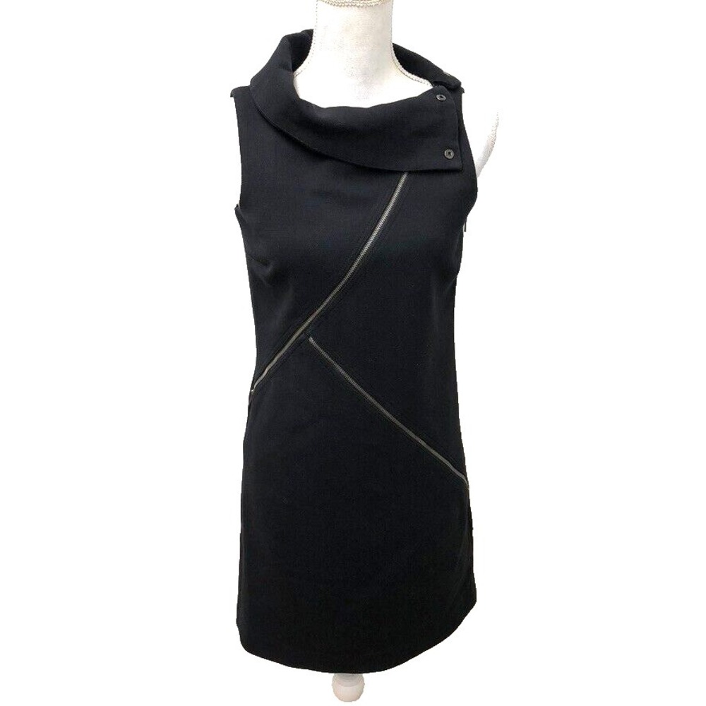 Michael Kors Sheath Dress Womens 2 Black Asymmetrical Zipper Edgy Career